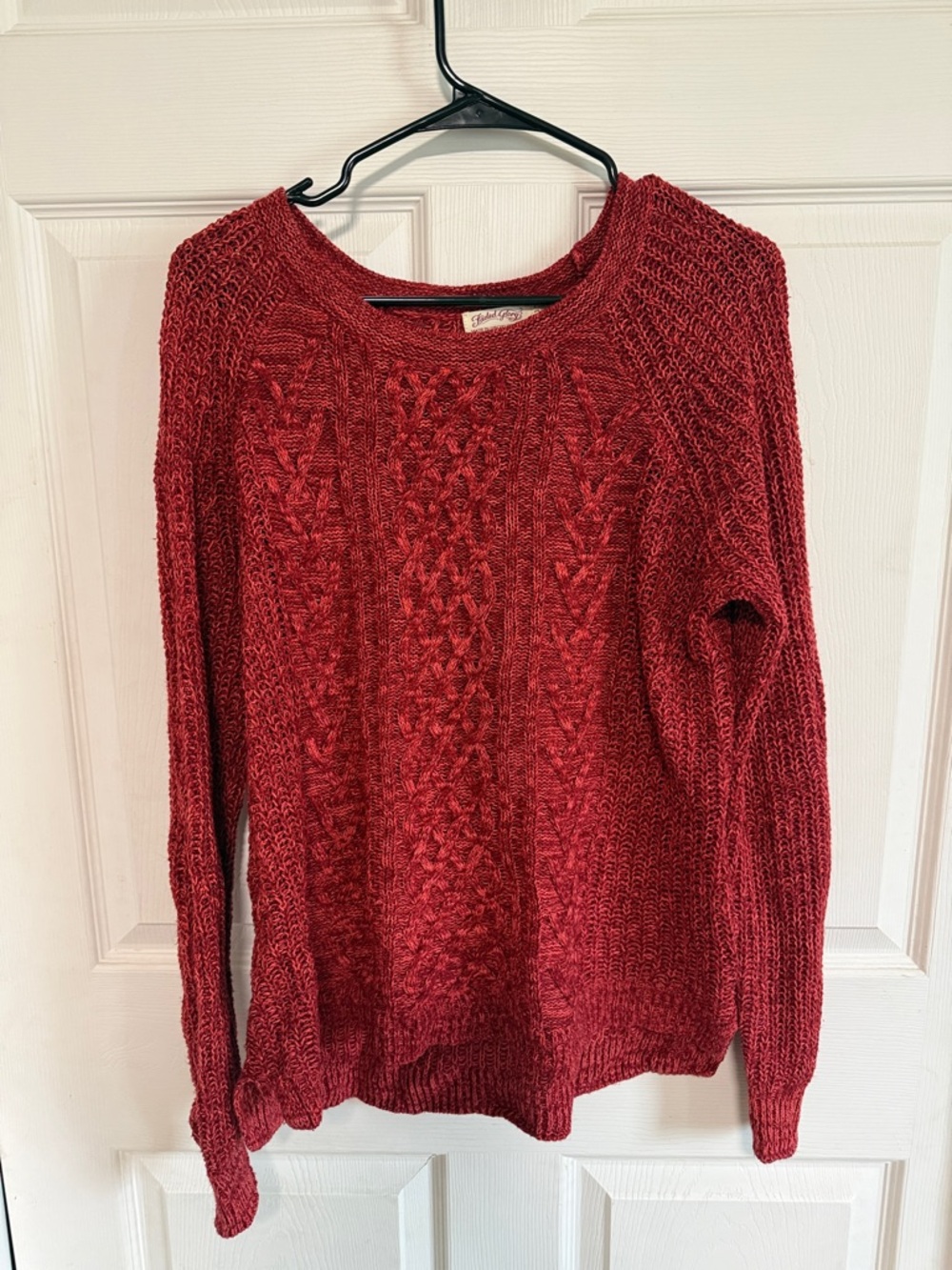Faded Glory Red Cable Knit Scoop-Neck Sweater